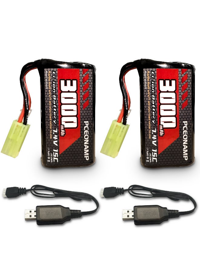 بيسيونأمب بطارية ليثيوم أيون 7.4V 3000mAh 2S قابلة لإعادة الشحن بطارية RC عالية القدرة مع كابل شاحن USB 2 لقارب التحكم عن بعد - Image 1